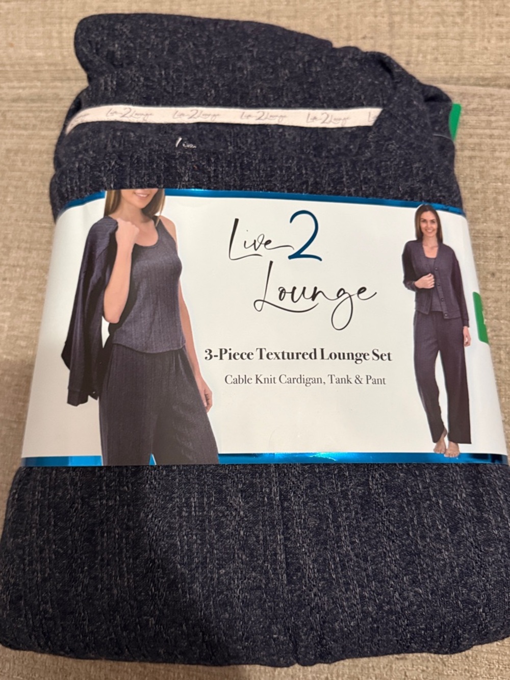 Live 2 Lounge 3-Piece Textured Knit Pajama Set - Charcoal